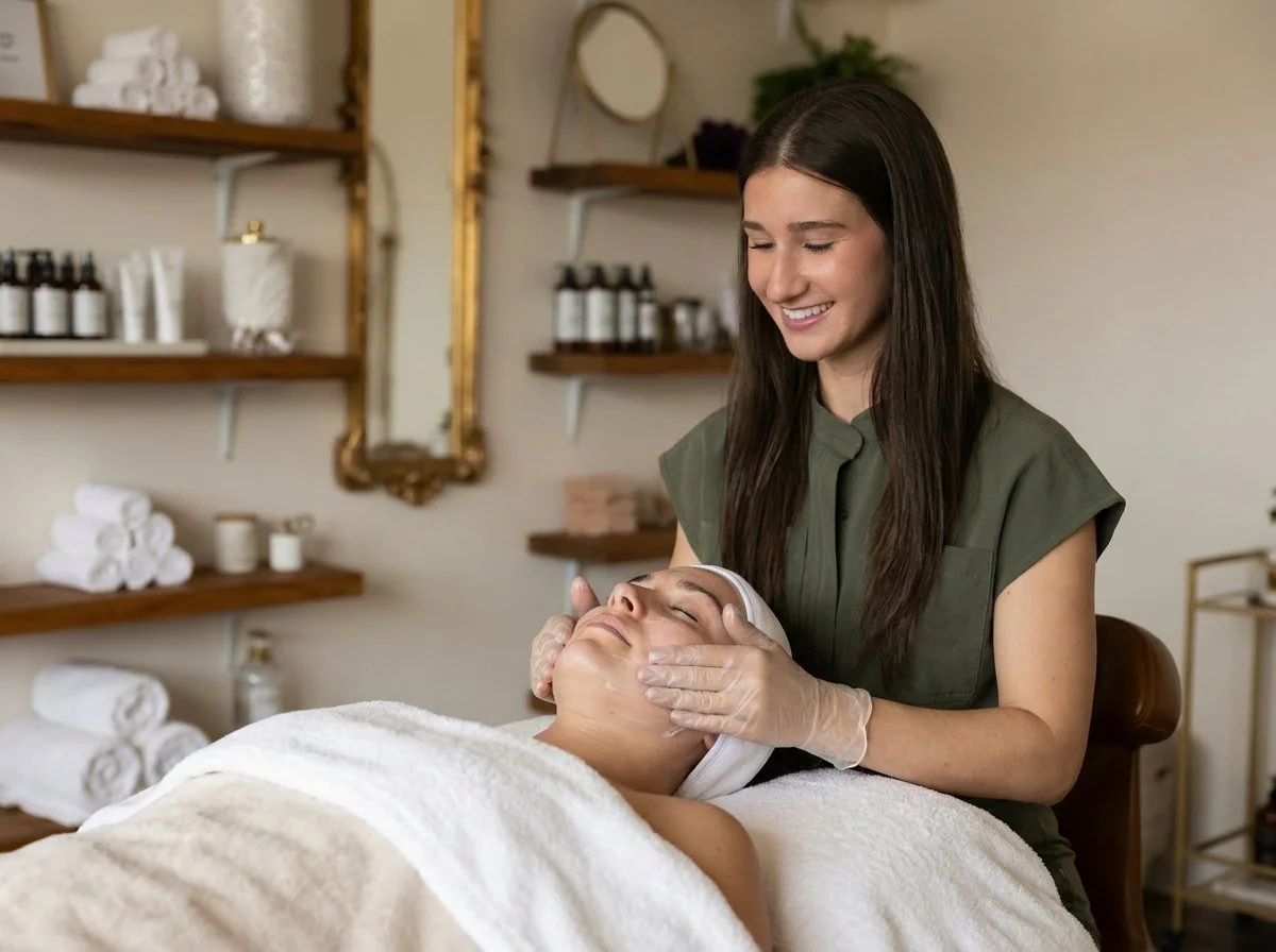 Client receiving a facial treatment at Jacquelyn's Med Spa