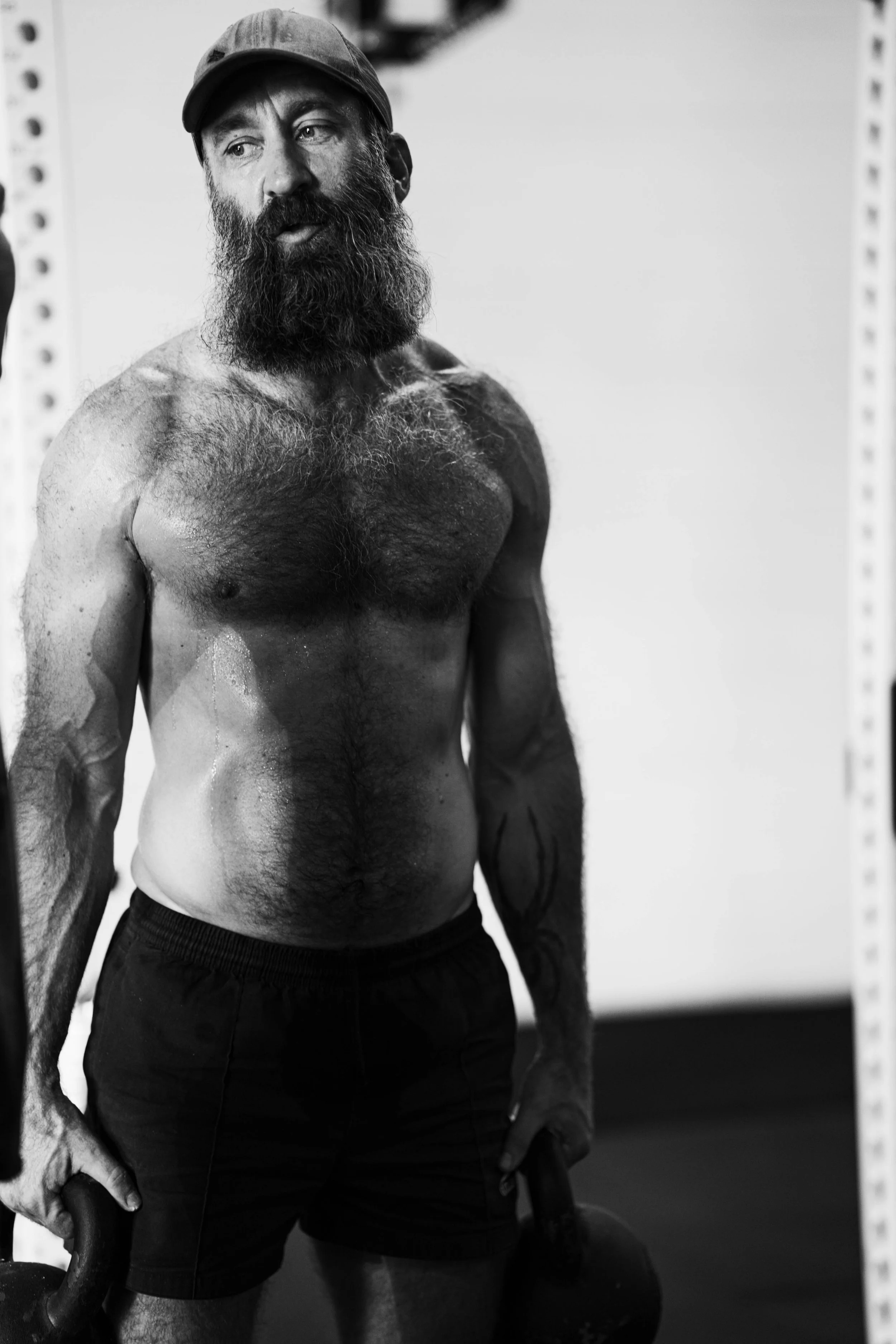 Weathered athlete between sets