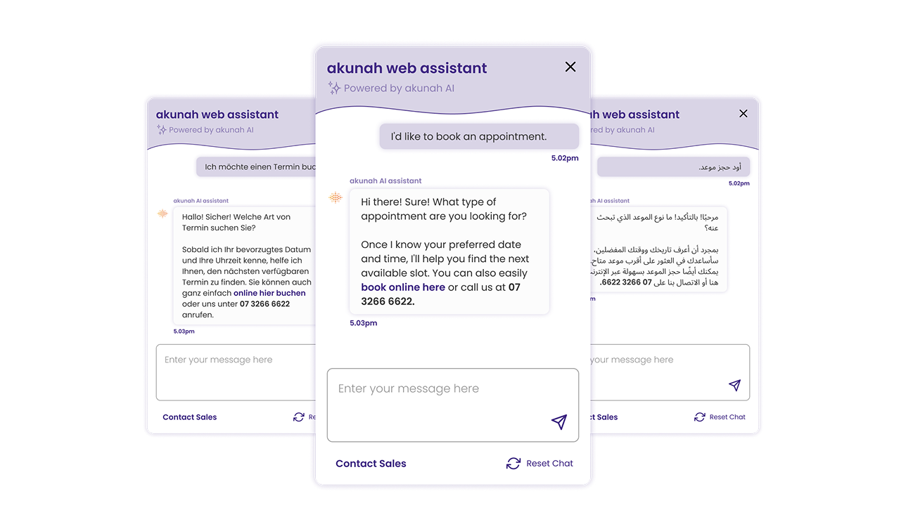 Akunah web assistant language examples