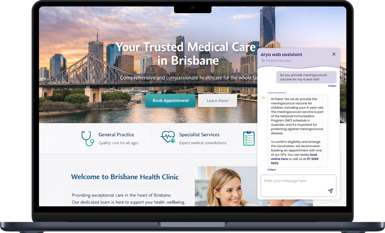 akunah web assistant shown on a clinic website