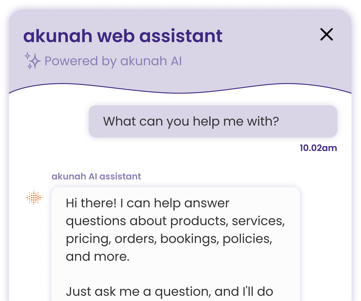 Akunah web assistant conversation interface
