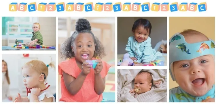 Smiling pictures of infants and preschoolers with letter and number play blocks. Clcik link to learn about the training.