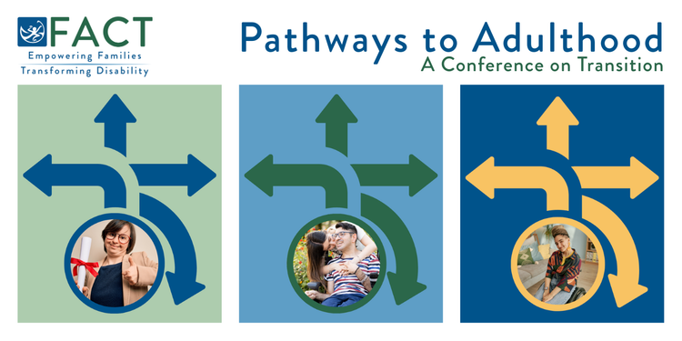 Three young people with disabilities are represented in circles with arrows leading away from each person to represent choices and options.