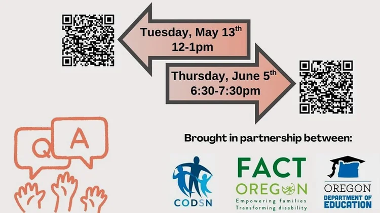 A graphic of hands raised with a Q and A in text bubbles.