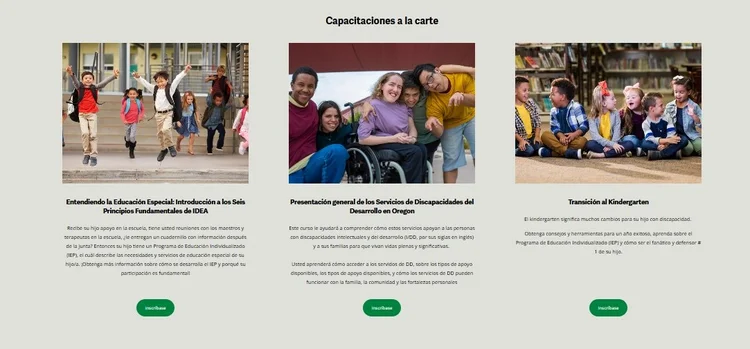 Imagen de una página web con diferentes opciones de capacitación