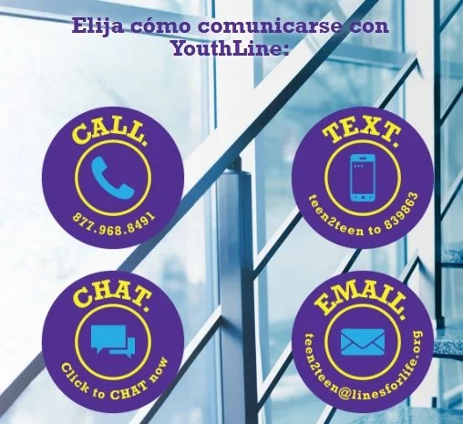 Call, text, chat, or email YouthLine. Click the image to go to the website