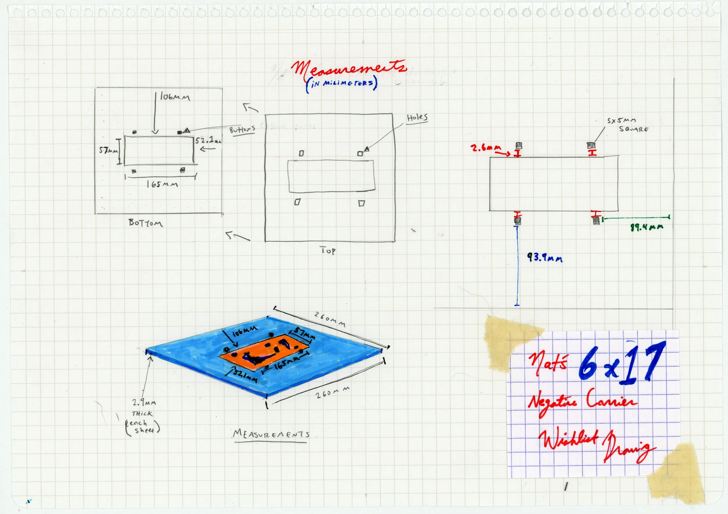 Sketch of custom 6×17 negative carrier