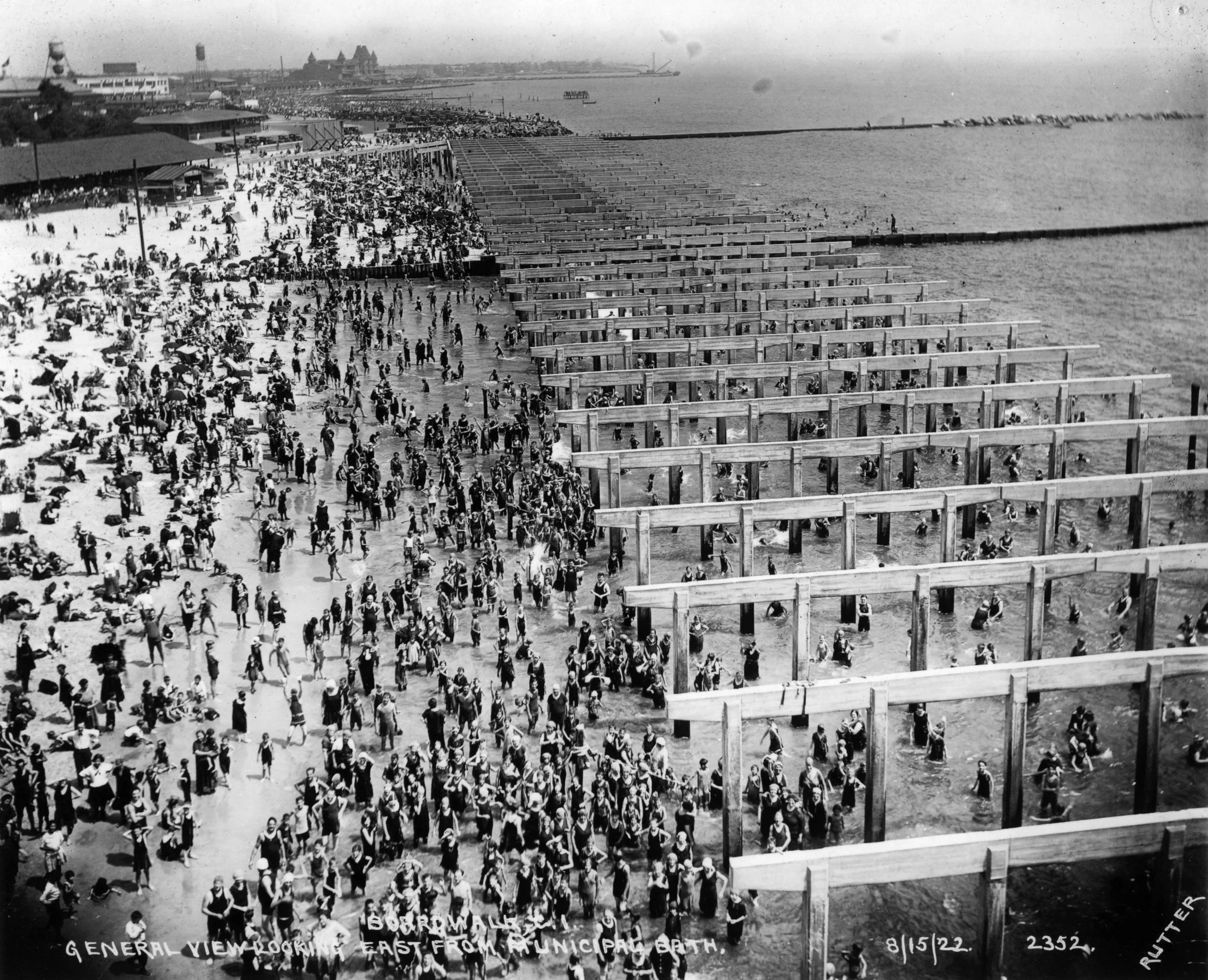 Coney Island beach and boardwalk, August 15, 1922