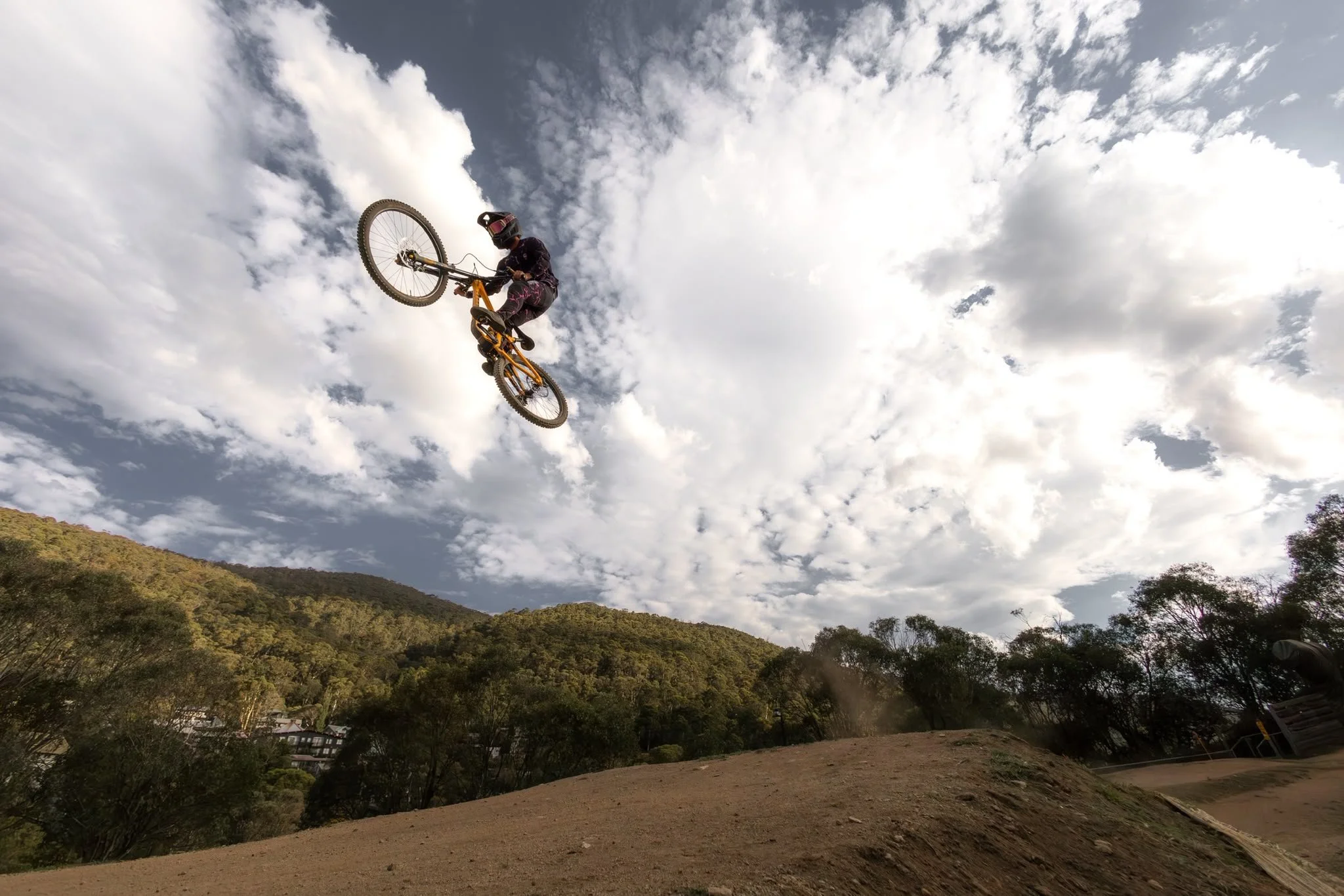 Mountain biker riding on a race trail