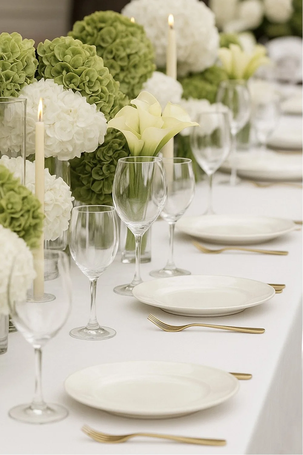 White and green hydrangea table inspiration
