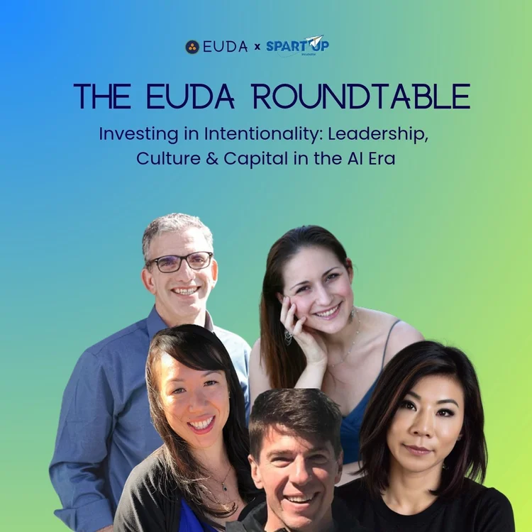 Panelist announcement for the Euda Roundtable on leadership and capital in the AI era, showing five panelists