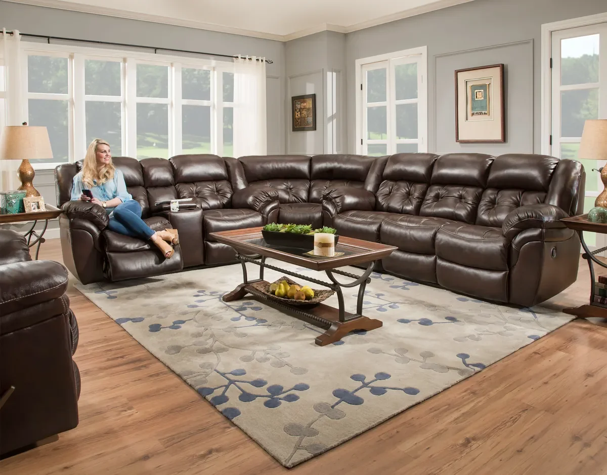 Model 155 reclining sectional in Whiskey in a living room