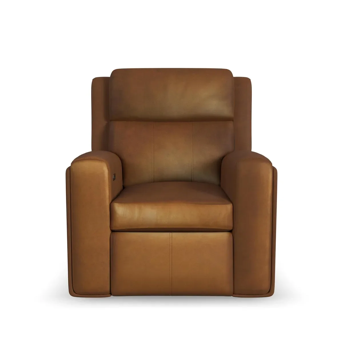 Wyatt Power Recliner in Canyon leather, upright, seen straight on from the front