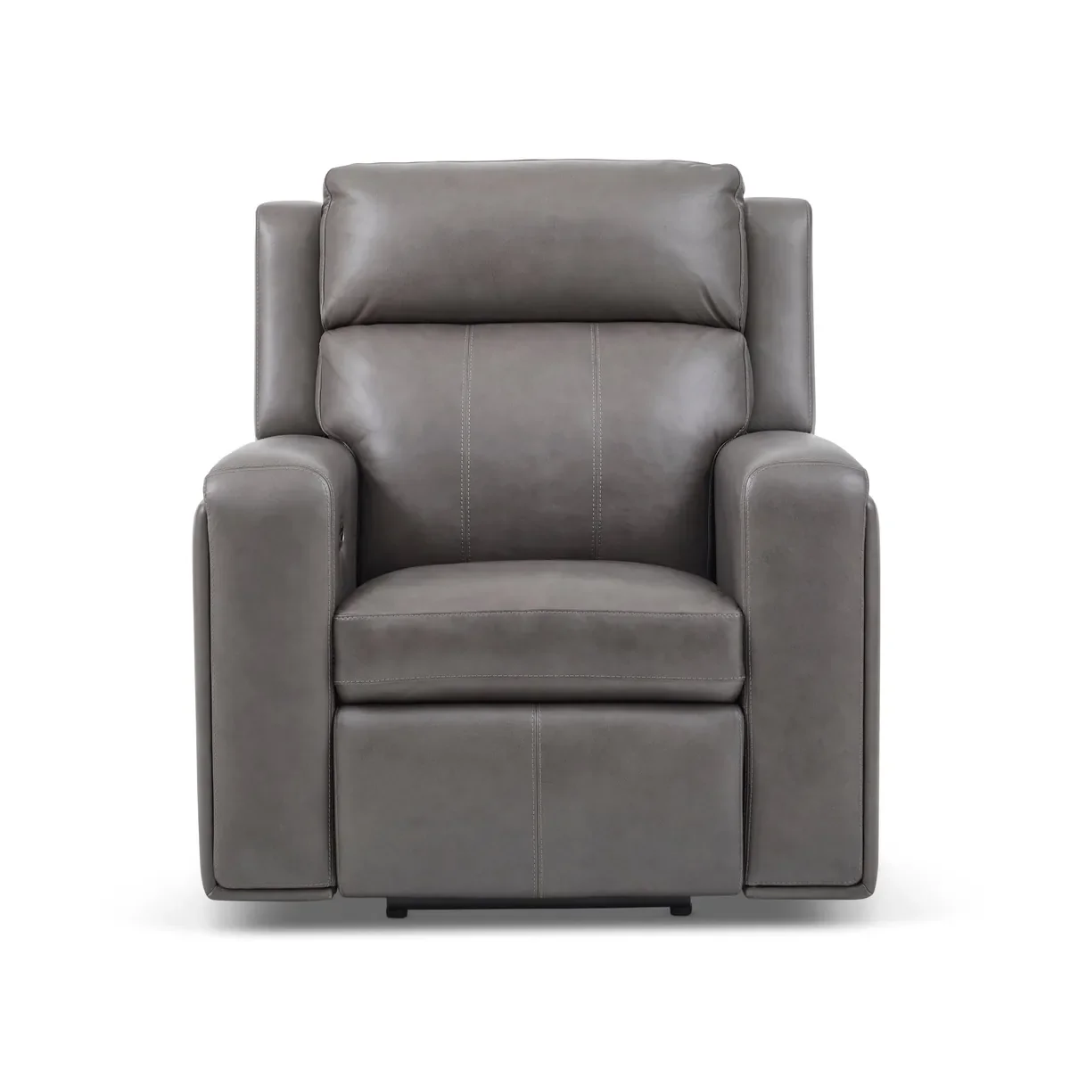 Wyatt Power Recliner in Black/Gray leather, upright, seen straight on from the front