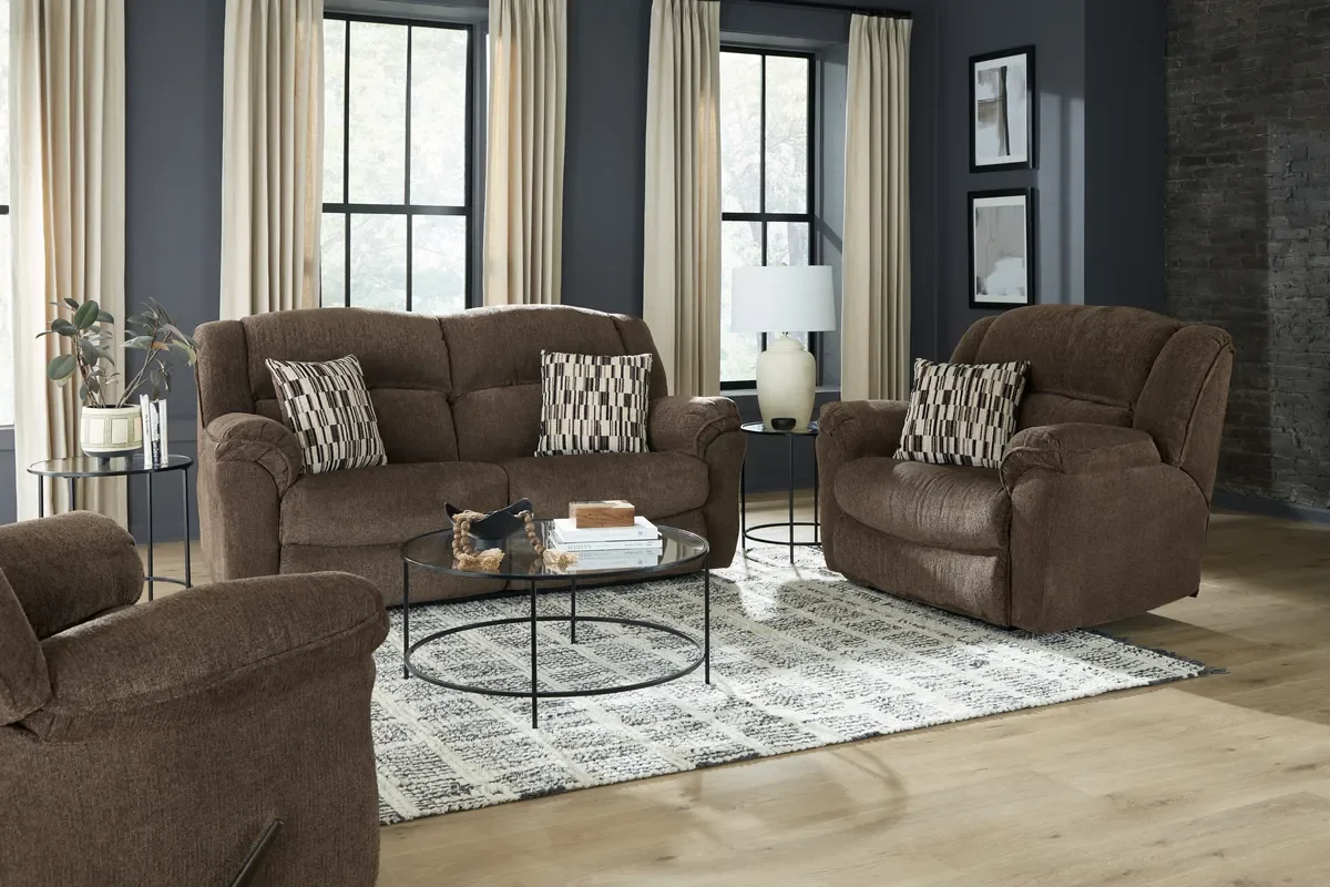 Model 238 reclining sofa group in Coffee Bean in a living room