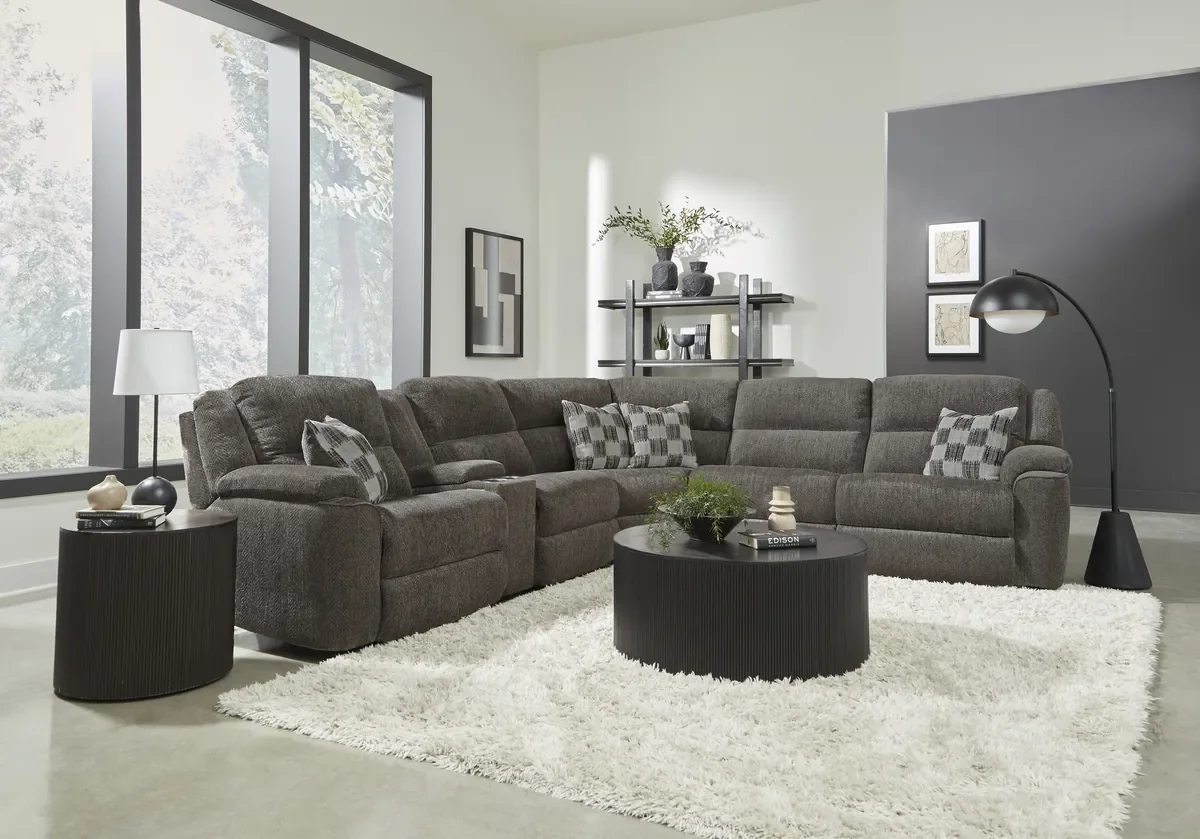 Model 235 power sectional in Clove in a living room