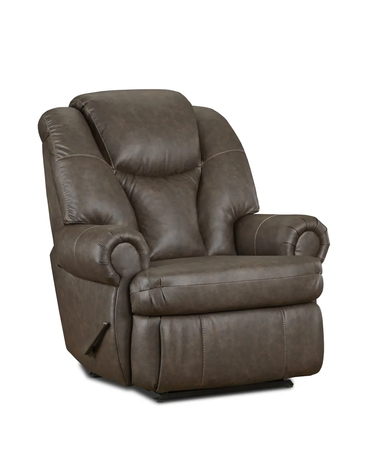 Model 227 Recliner in Walnut, a dark brown cover, a big-and-tall recliner shown at an angle with the pull handle on the side