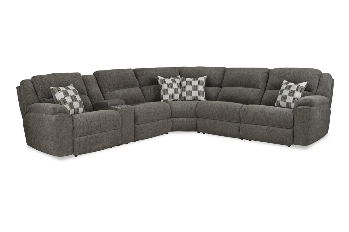Model 235 power sectional in Clove with console, front view