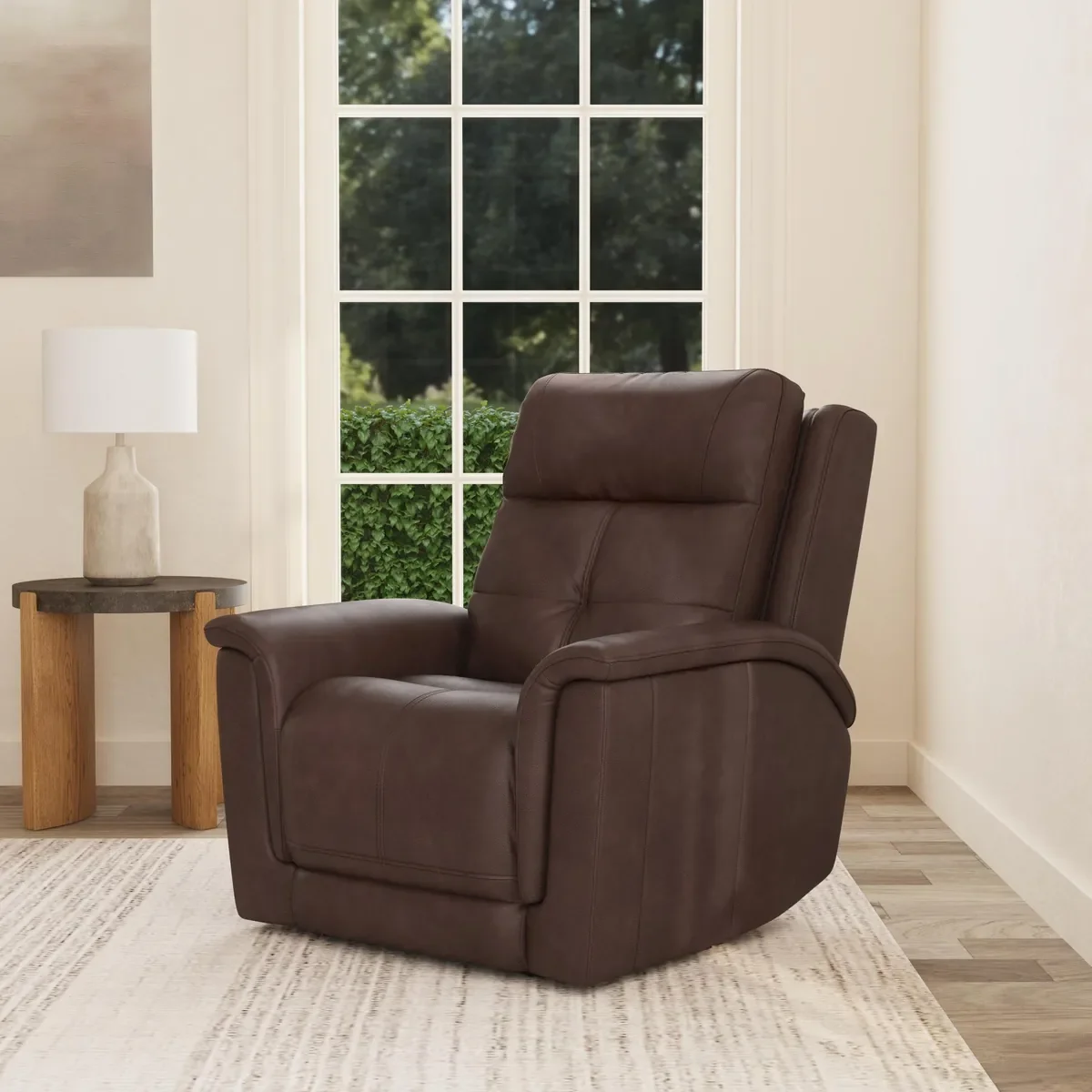 Ranger Power Recliner in Rustic Brown leather in a living room