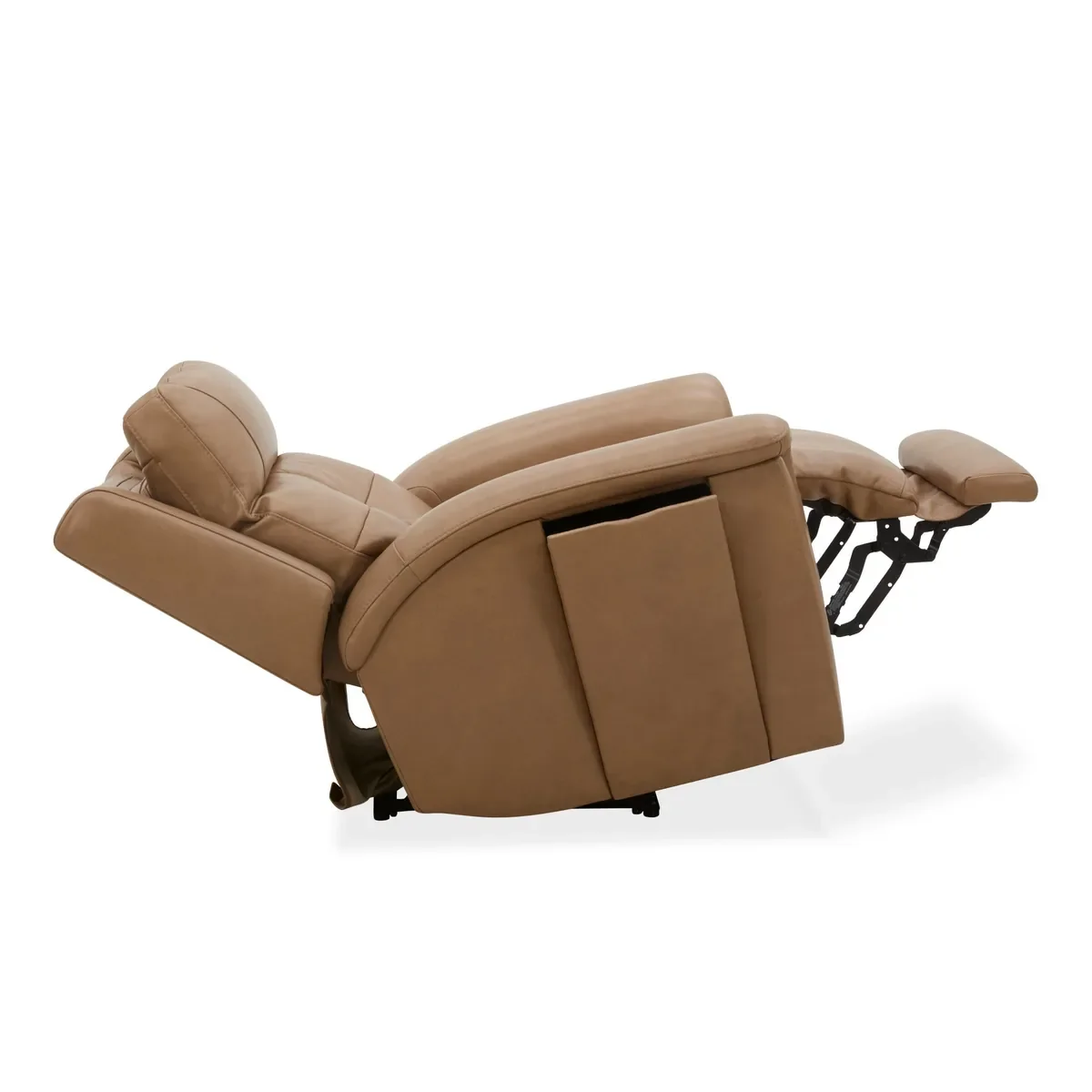Ranger Power Recliner in Oakridge leather from the side in full Zero Gravity recline