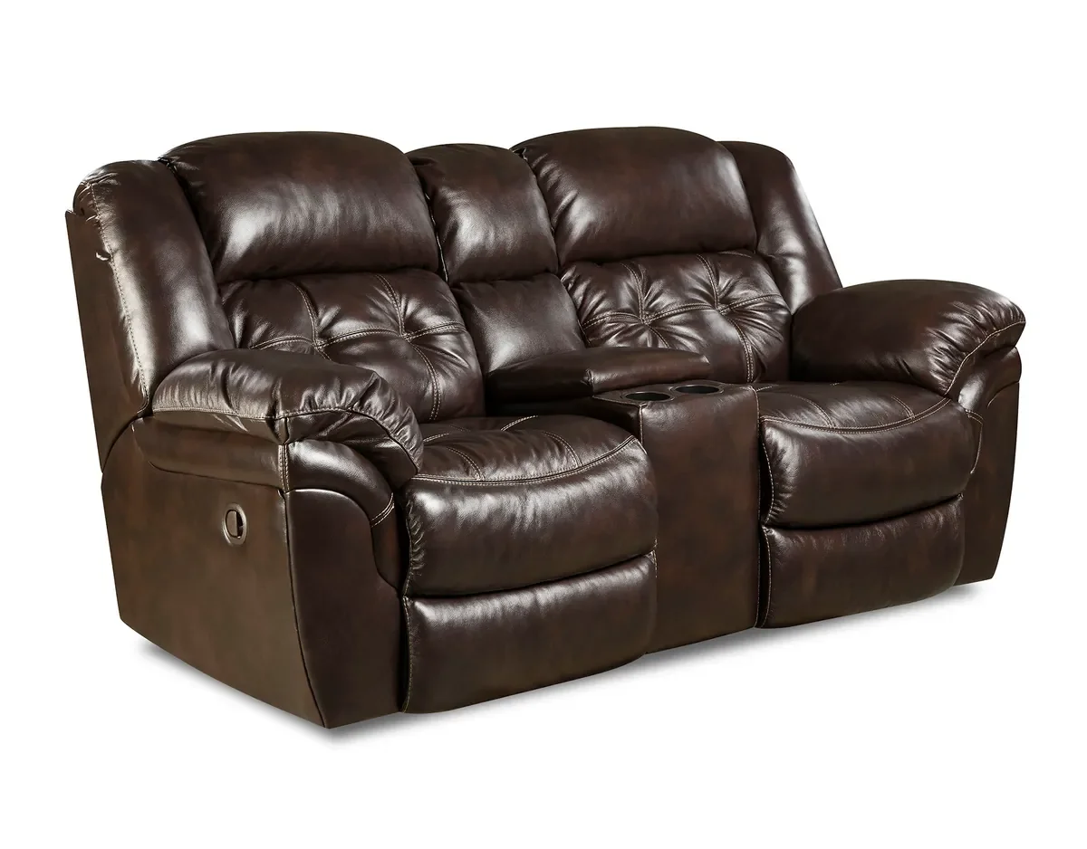 Model 155 reclining loveseat with console in Whiskey