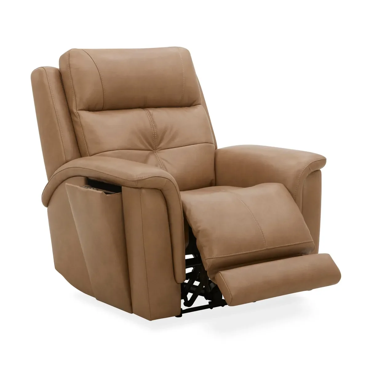 Ranger Power Recliner in Oakridge leather, reclined with the headrest up and the footrest out