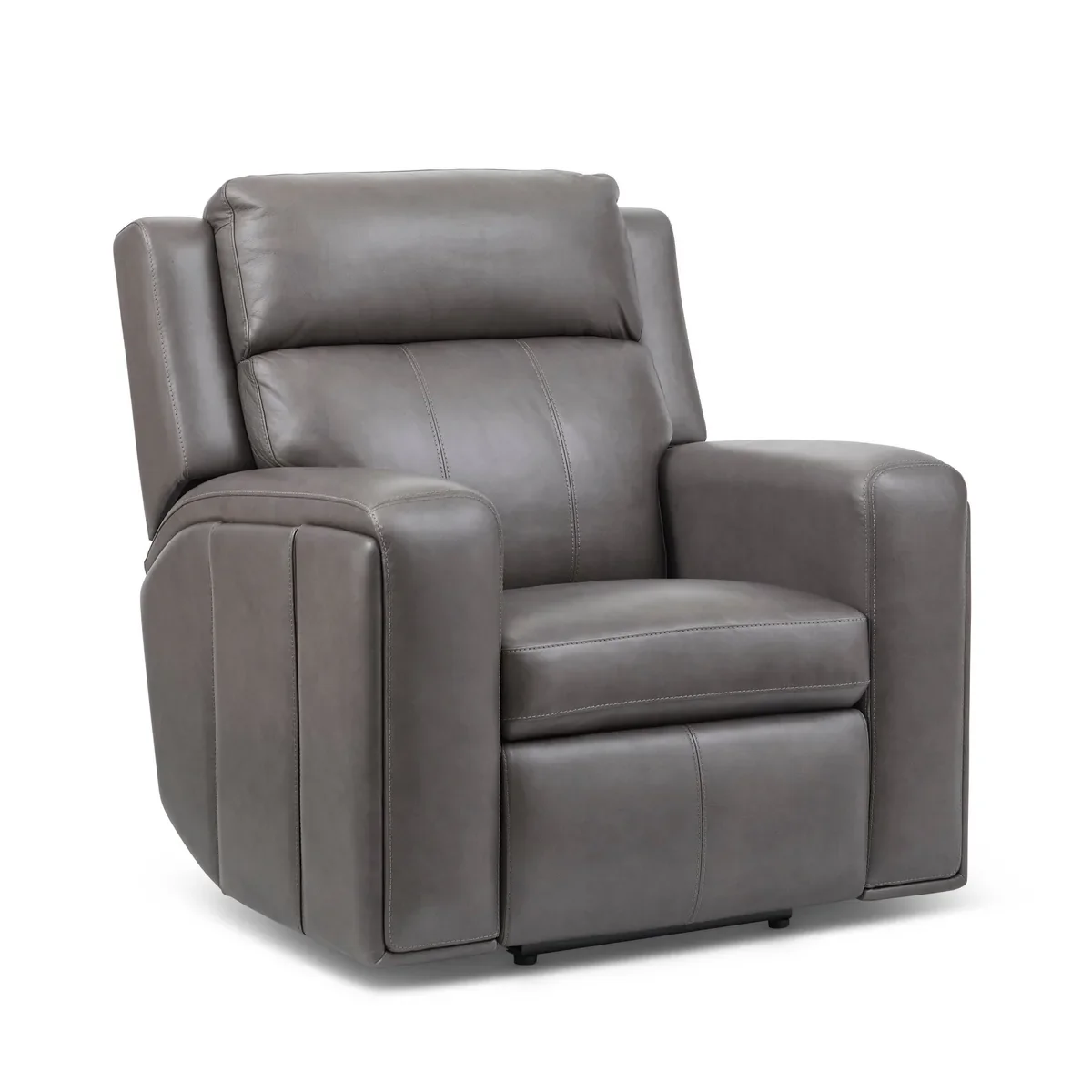 Flexsteel Wyatt Power Recliner in Black/Gray leather, upright, seen from the front at an angle