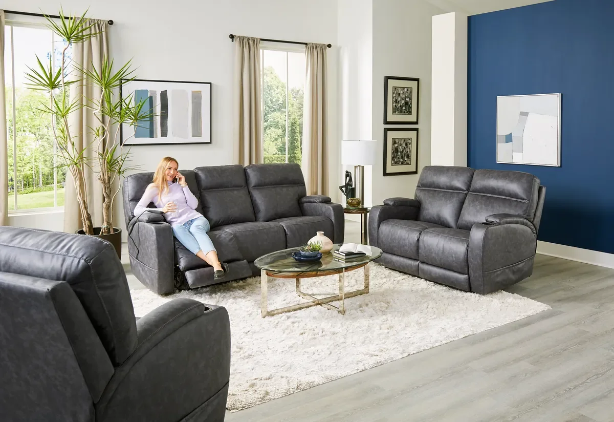 Model 200 power reclining sofa in Graphite in a living room