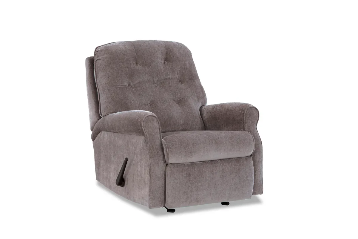 Model 237 rocker recliner in Slate, a medium grey cover with a tufted back, angled front view
