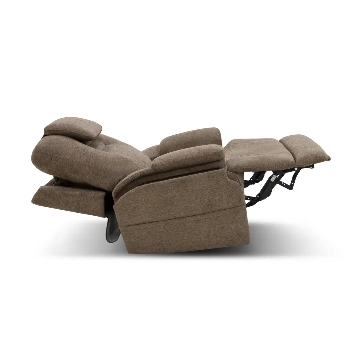 Zecliner Model 4+ in Toast, side view in full Zero Gravity recline with the legrest raised and the back laid back