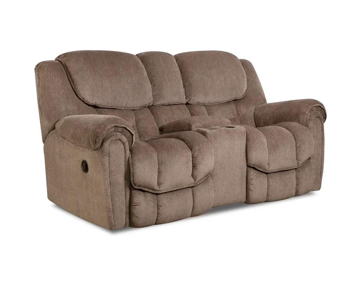 Model 122 reclining loveseat with console in Taupe