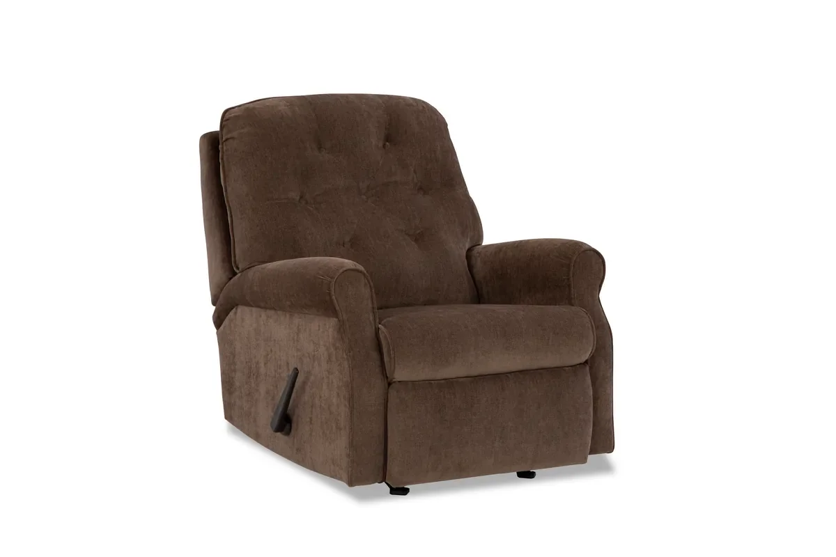 Model 237 rocker recliner in Brazil, a dark brown cover with a tufted back, angled front view