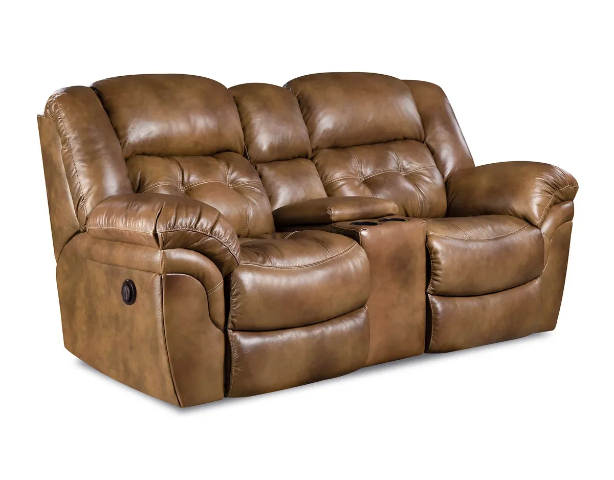 Model 155 power reclining loveseat with console in Saddle