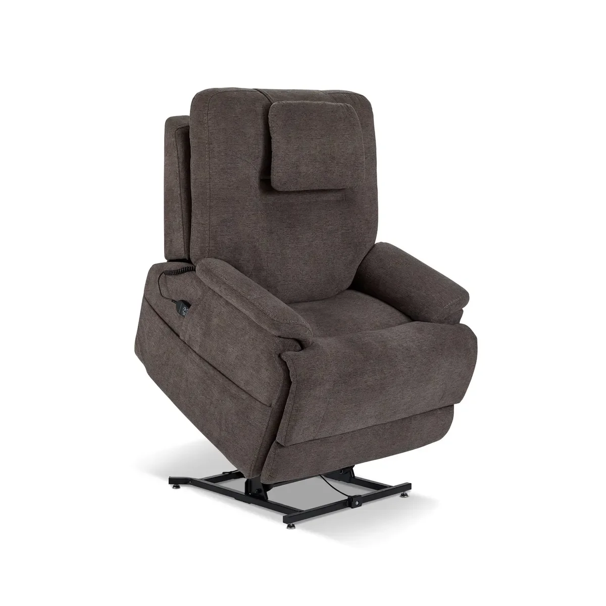 Zecliner Model 2+ in Umber with the power lift raised, tilting the seat forward to help you stand