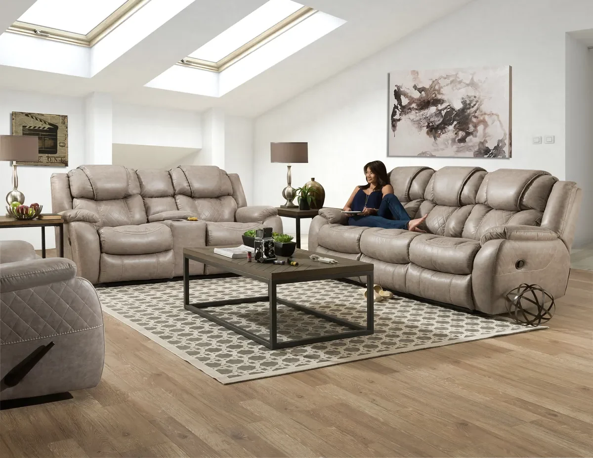 Model 182 reclining sofa group in Mushroom in a living room