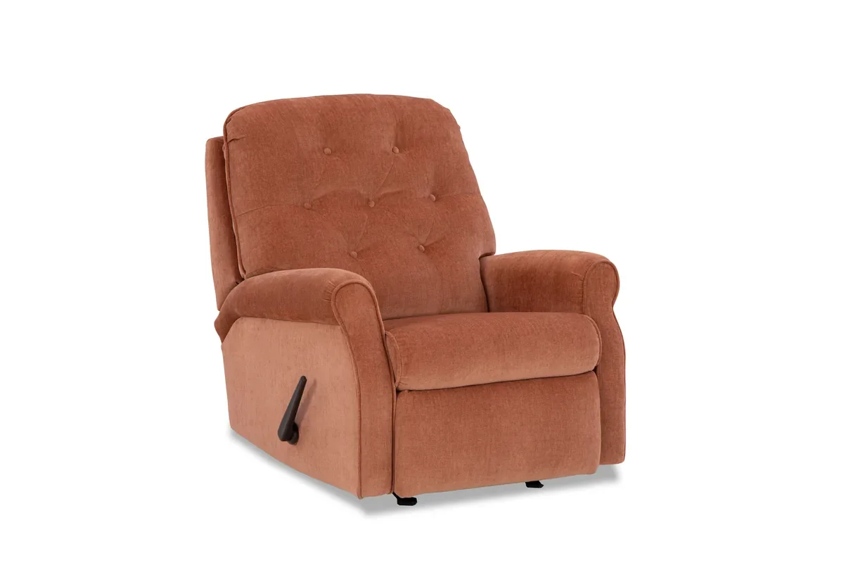 Model 237 rocker recliner in Copper, a rust-orange cover with a tufted back, angled front view