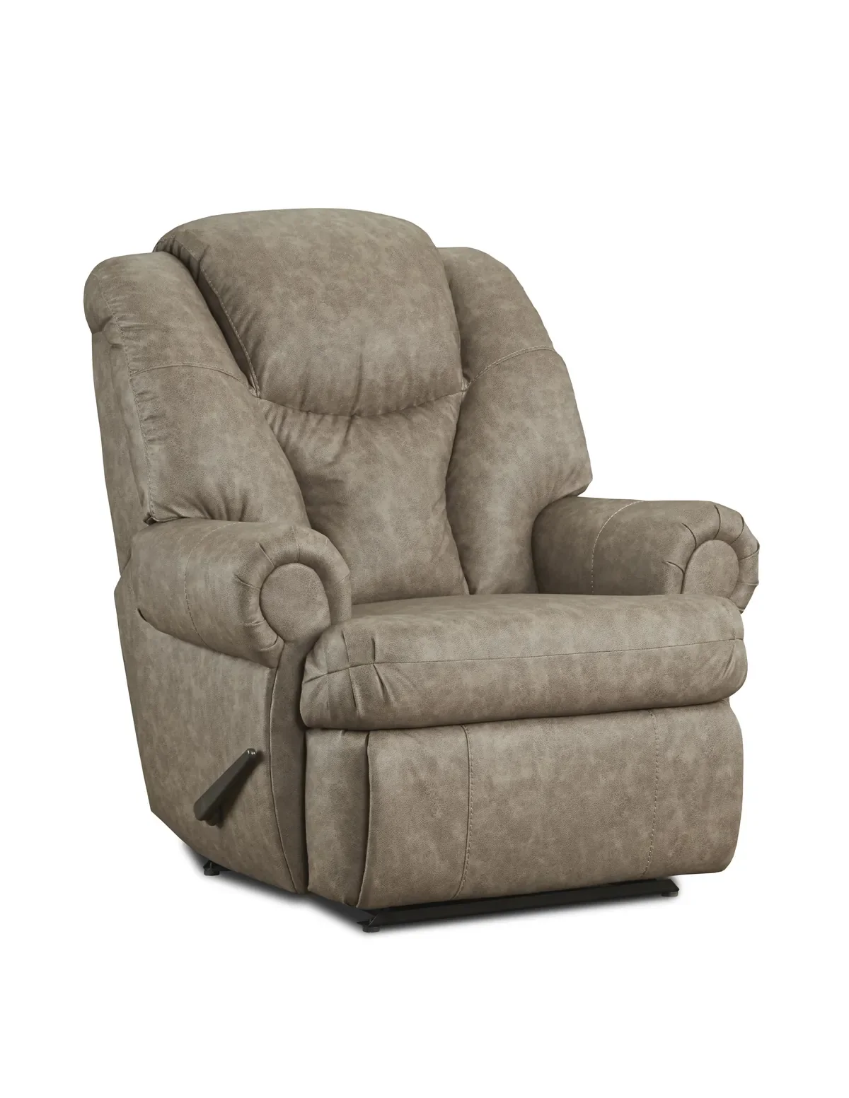 Model 227 Recliner in Taupe, a light brownish-grey cover, a big-and-tall recliner shown at an angle with the pull handle on the side