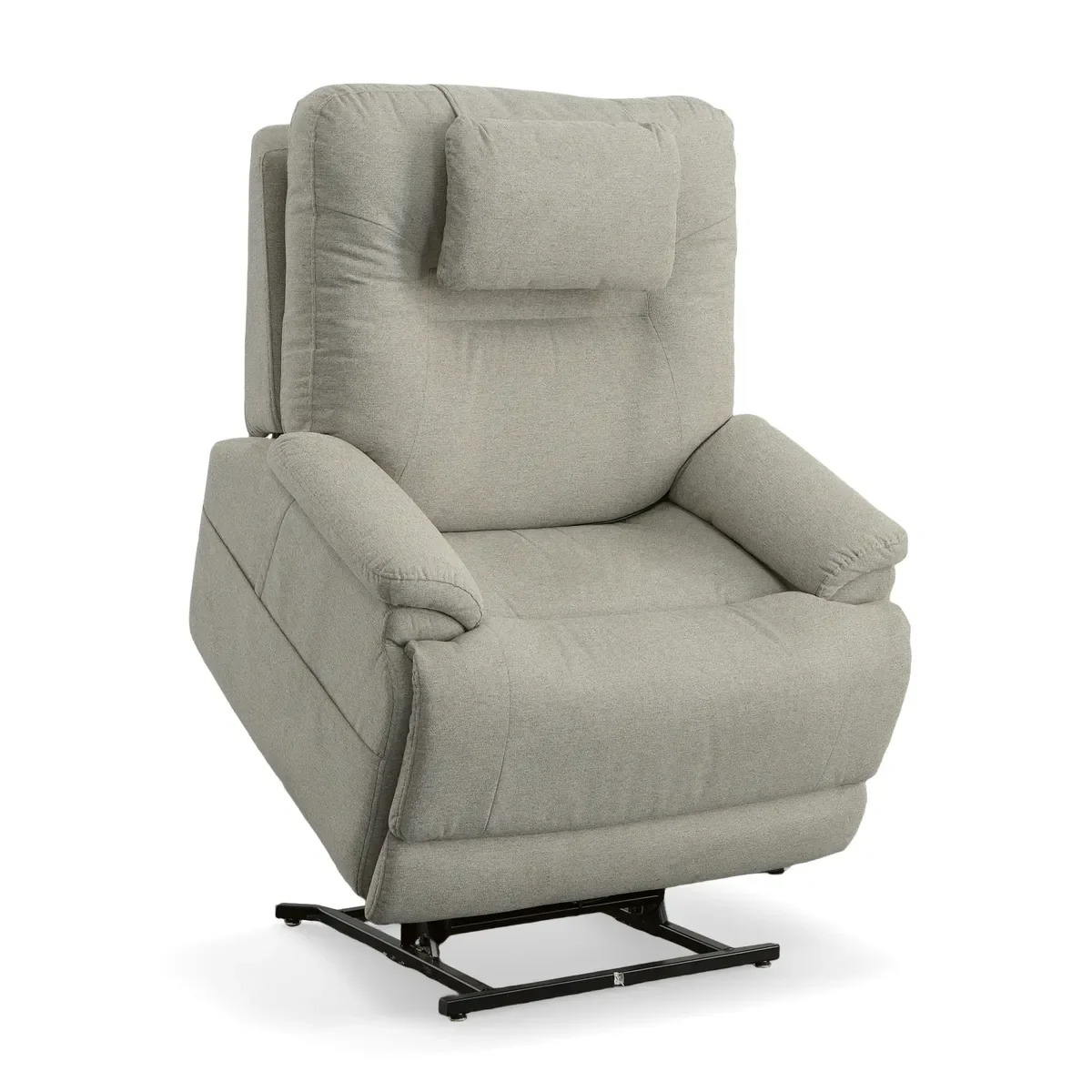 Zecliner Model 2+ in Dove with the power lift raised, tilting the seat forward to help you stand