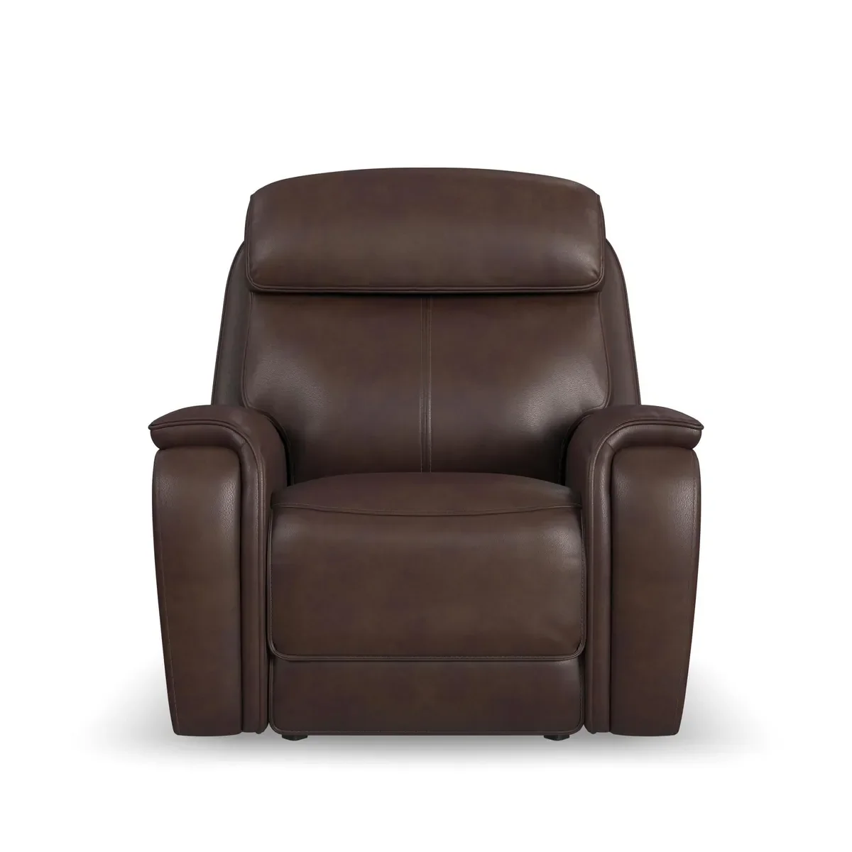 Walker Power Gliding Recliner in Cacao leather, upright, seen straight on from the front