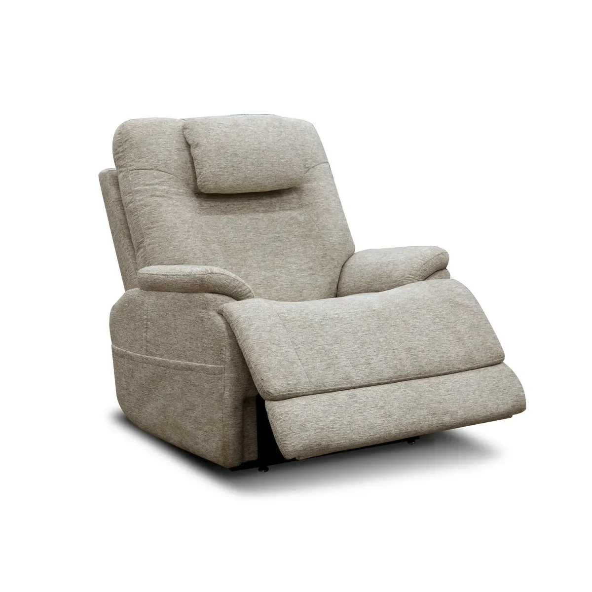 Zecliner Model 2+ in Shell, reclined with the legrest raised