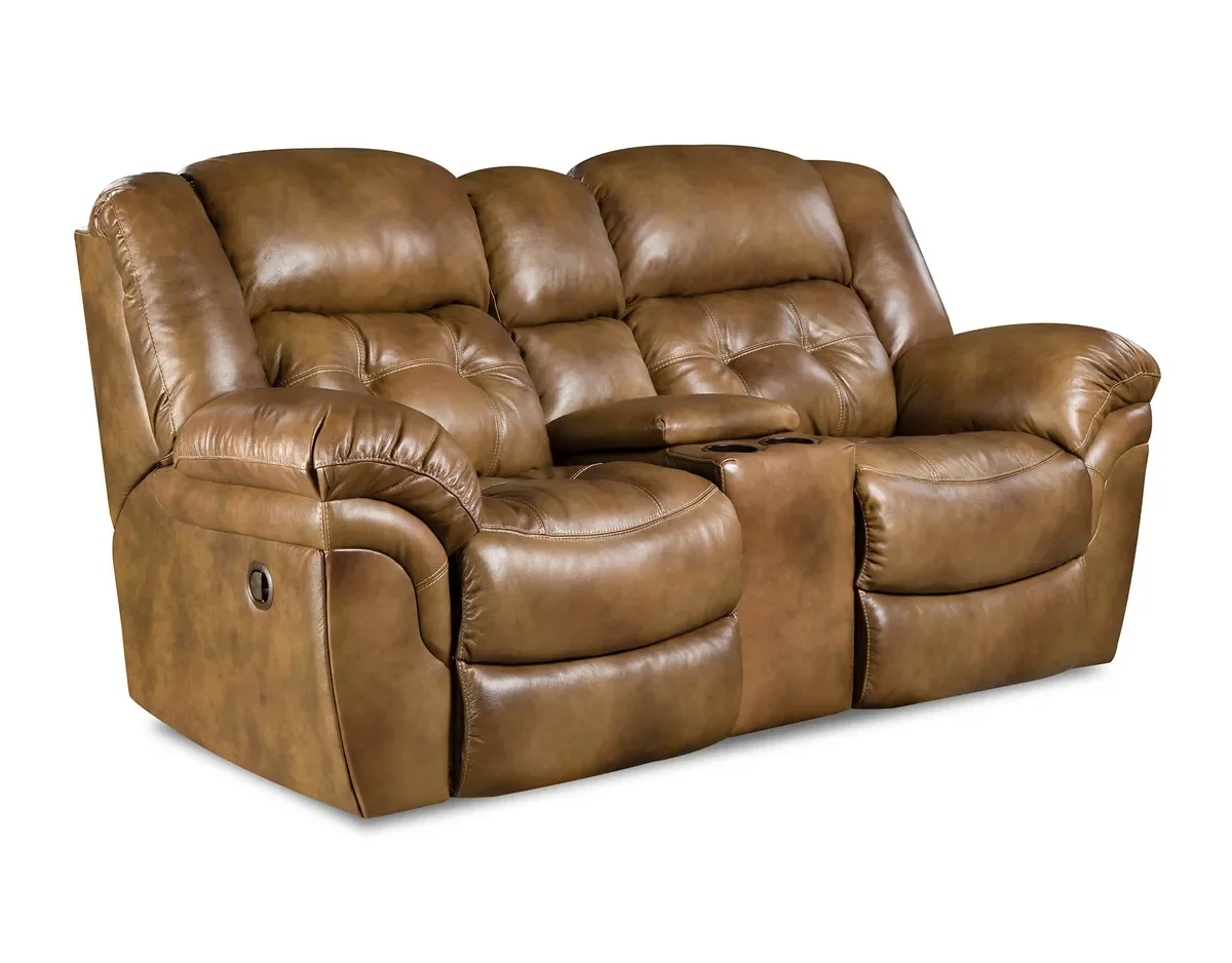 Model 155 reclining loveseat with console in Saddle