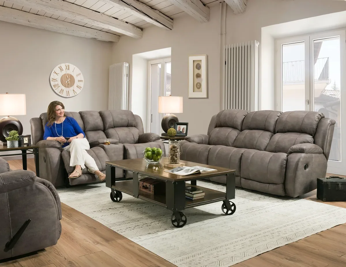 Model 177 reclining sofa group in Grey in a living room