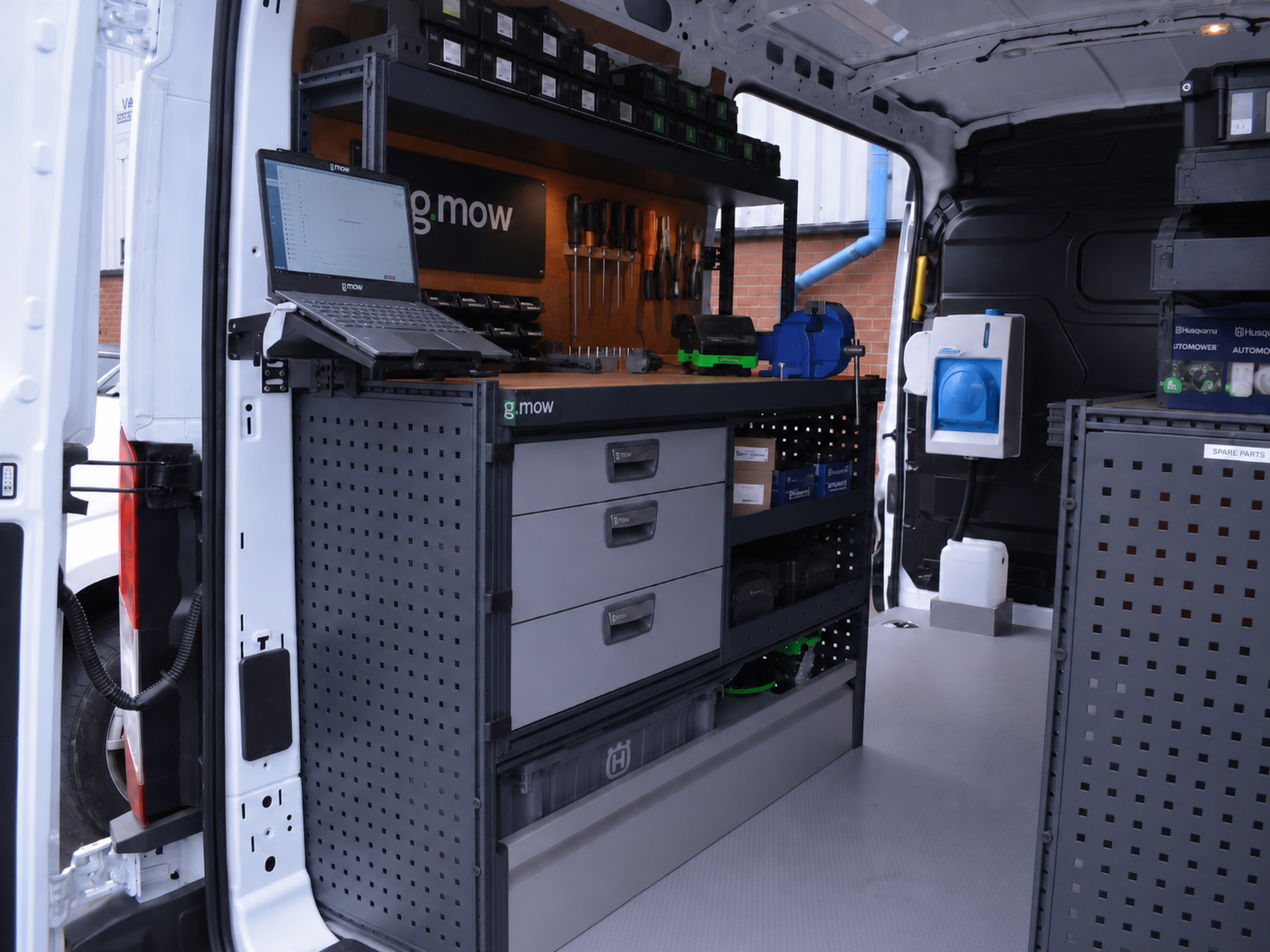G.MOW mobile workshop van equipped for on-site Husqvarna Automower diagnostics and repairs