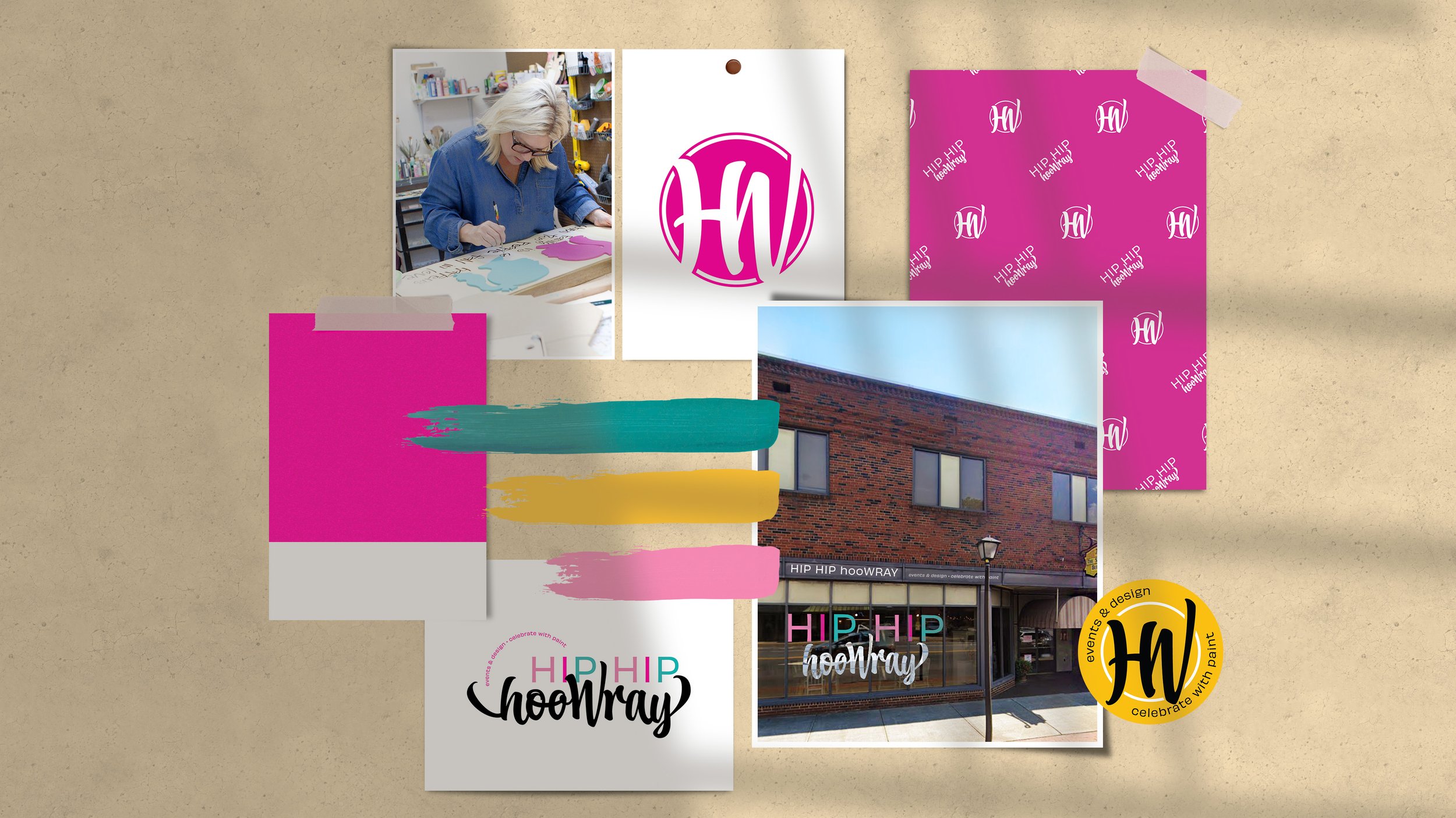 Hip Hip hooWray custom rebranding mockup of a brand mood board designed by Brandelle Designs.