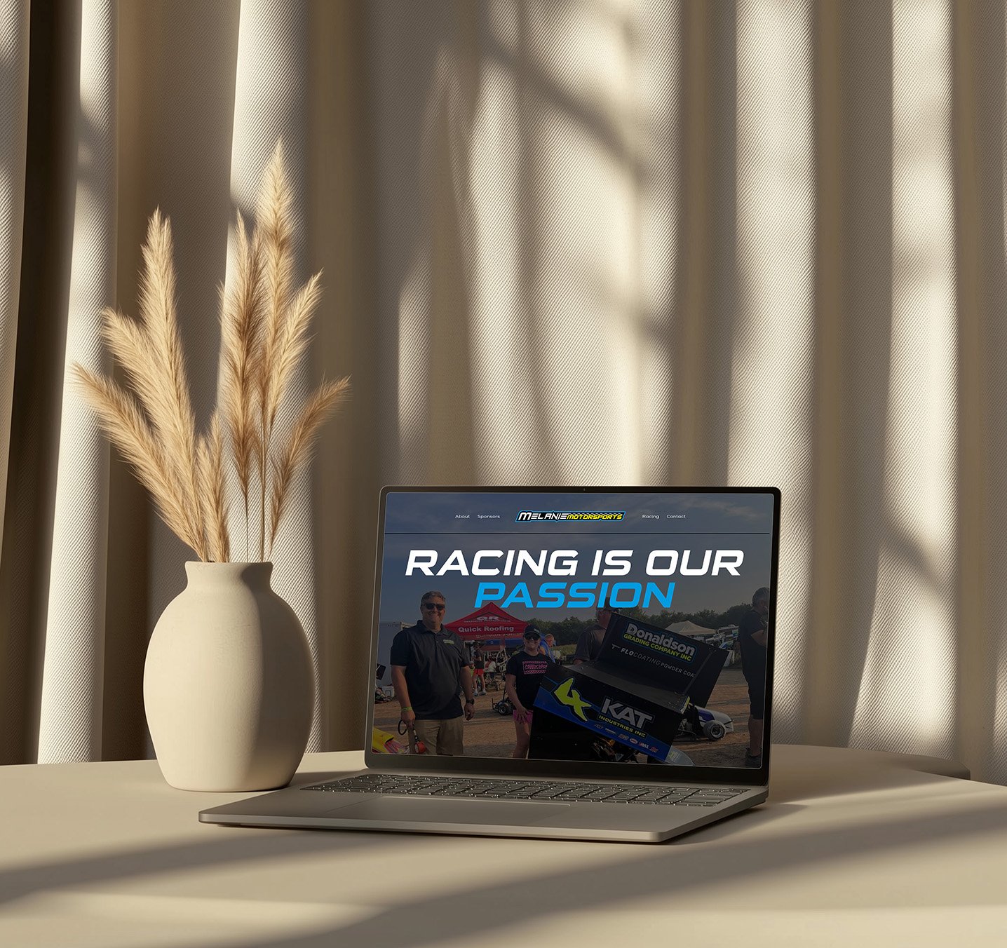 Melanie Motorsports of Denver, NC custom multi-page website design mockup designed by Brandelle Designs.