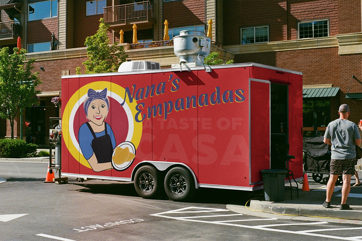 Nana's Empanadas of Hickory NC food truck branding mockup on a food truck parked in a parking lot designed by Brandelle Designs.