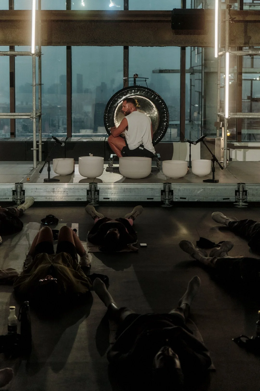Tom playing the gong during the New York sound session