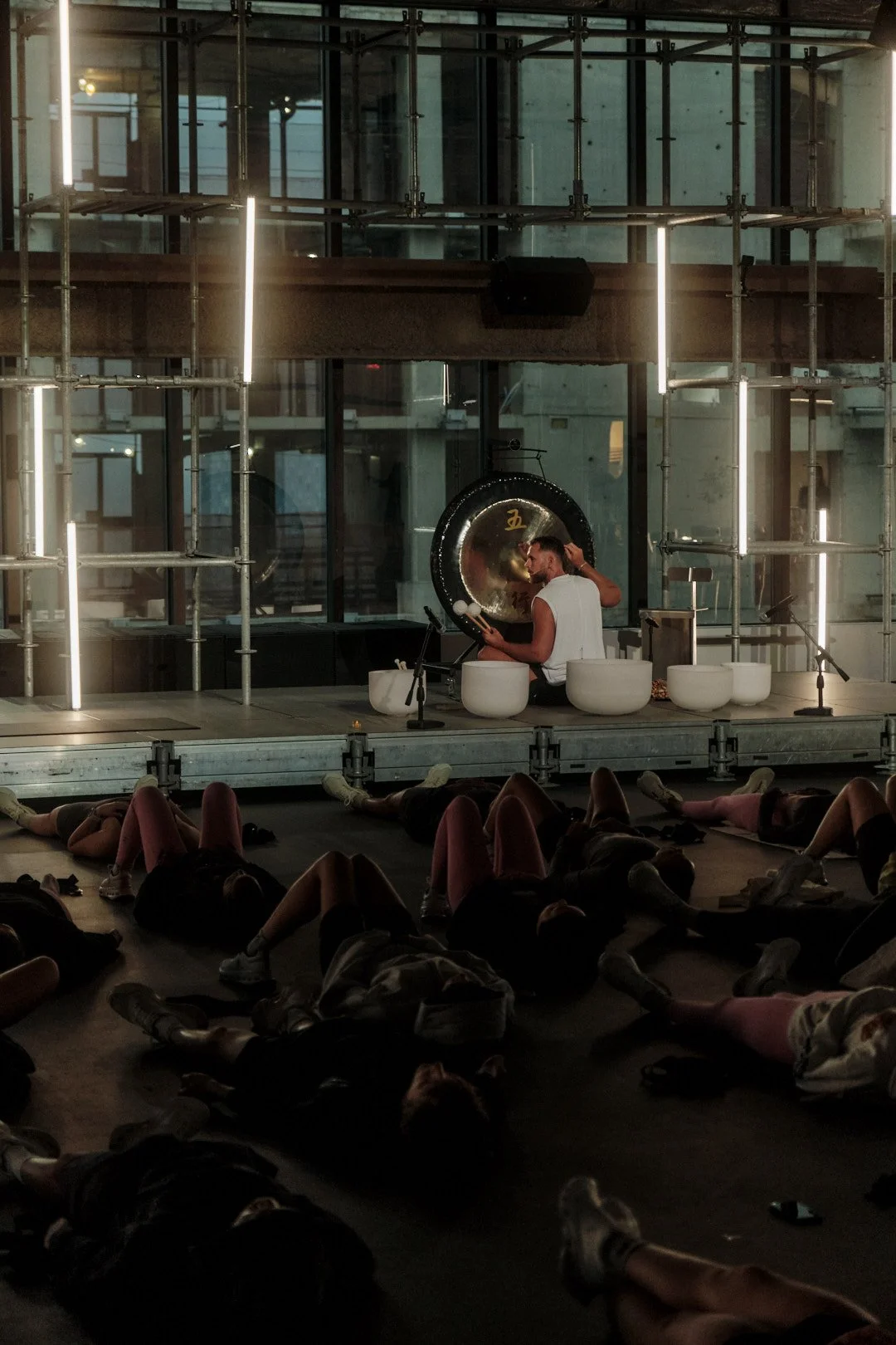 Tom leading sound with bowls and gong at On New York