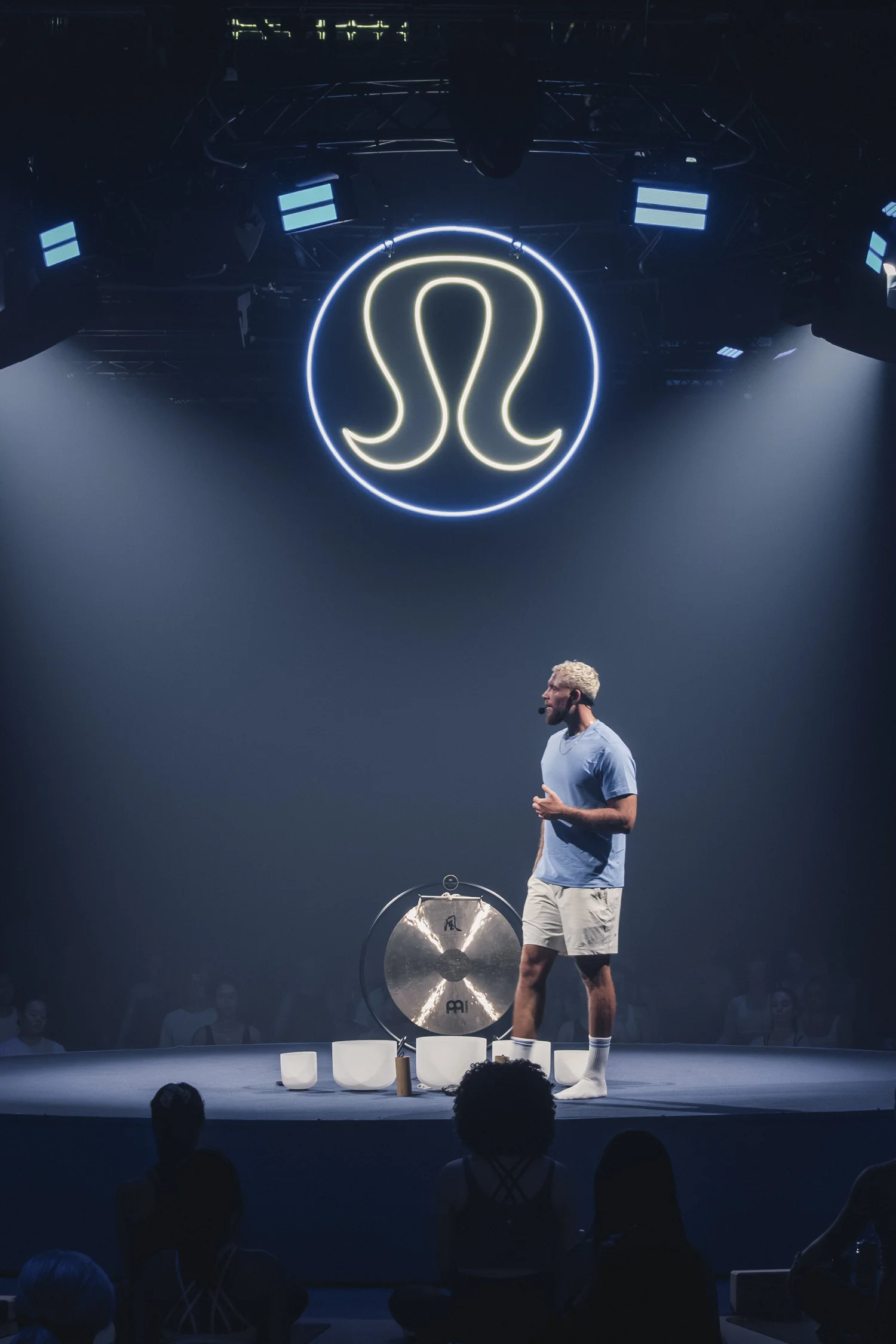 Tom beside the gong during the lululemon event