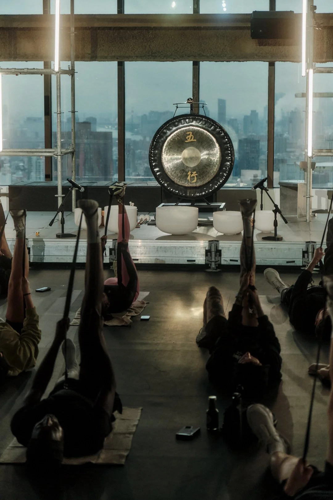 Bowls and gong set up for the On New York session